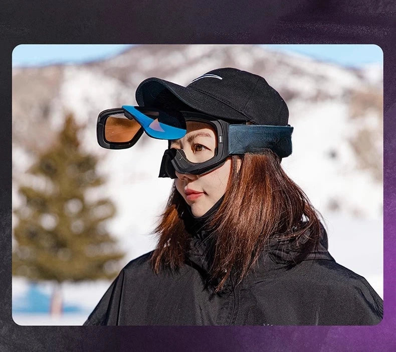 Magnetic Flip Cover Double Layer Anti-Fog Ski Goggles