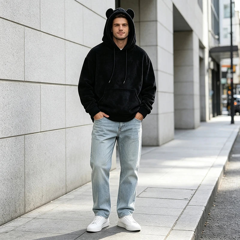 Men Fuzzy Fleece Hoodie