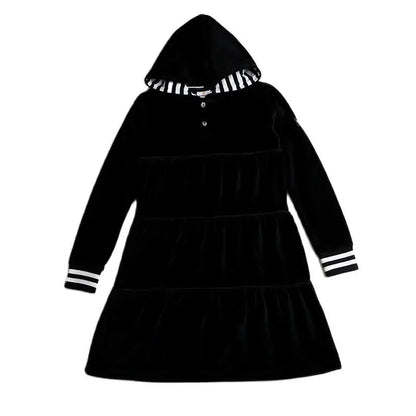 Tired Dress with Hooded Lining Striped Shirt