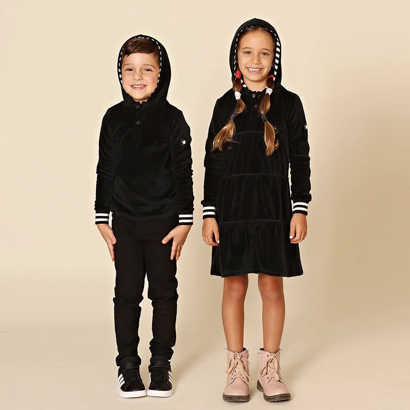 Tired Dress with Hooded Lining Striped Shirt