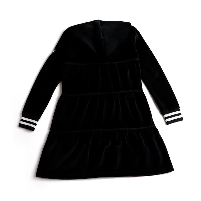 Tired Dress with Hooded Lining Striped Shirt