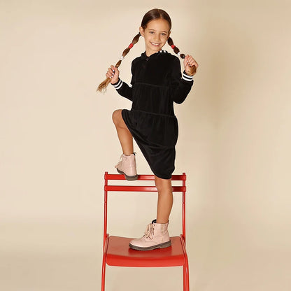 Tired Dress with Hooded Lining Striped Shirt