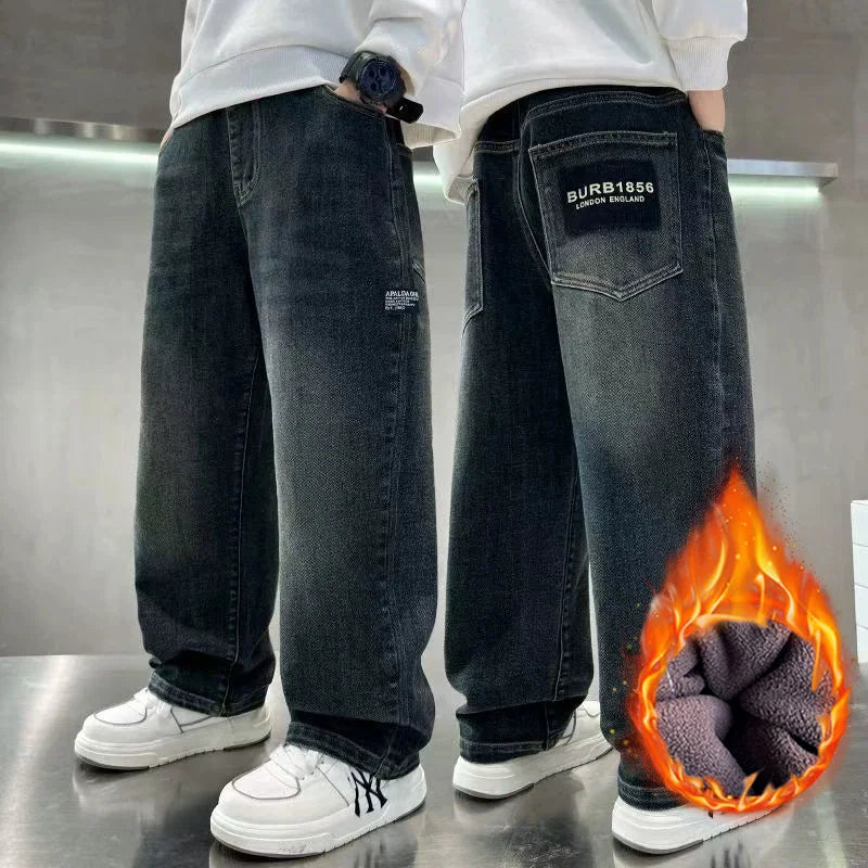 Boys Plush Warm Jeans