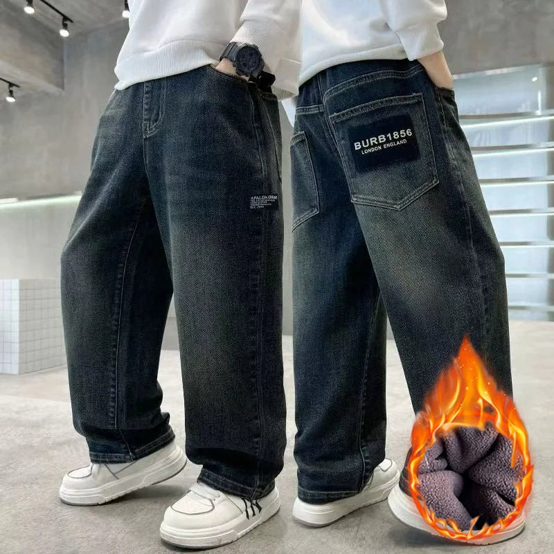 Boys Plush Warm Jeans