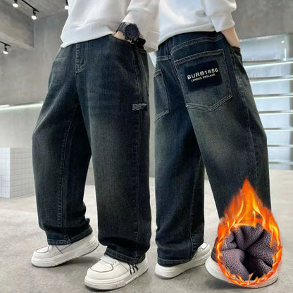 Boys Plush Warm Jeans
