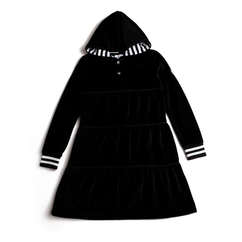 Tired Dress with Hooded Lining Striped Shirt