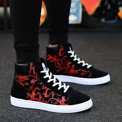 High Top Flat Bottom Black Vulcanized Men's Shoes
