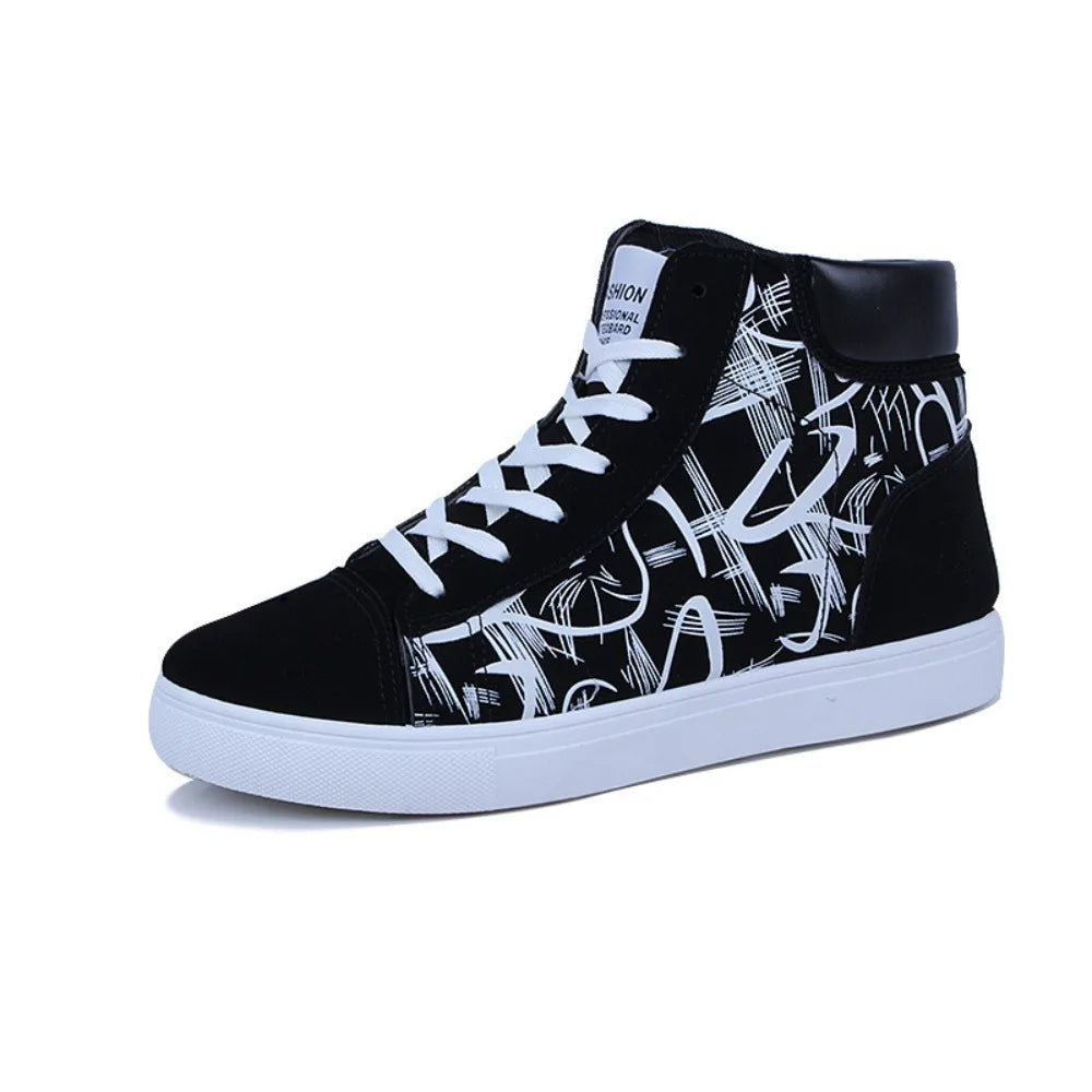 High Top Flat Bottom Black Vulcanized Men's Shoes