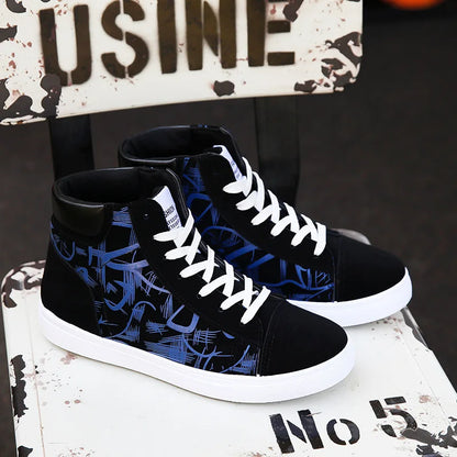 High Top Flat Bottom Black Vulcanized Men's Shoes