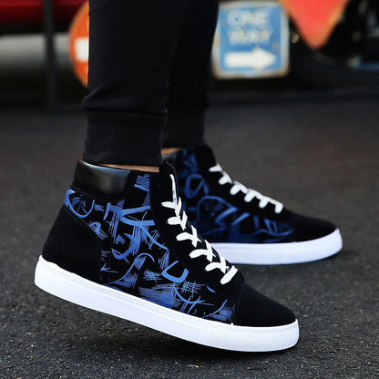 High Top Flat Bottom Black Vulcanized Men's Shoes
