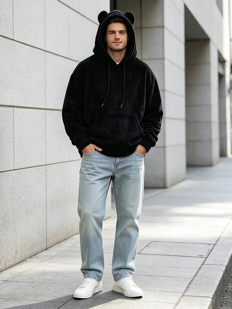 Men Fuzzy Fleece Hoodie